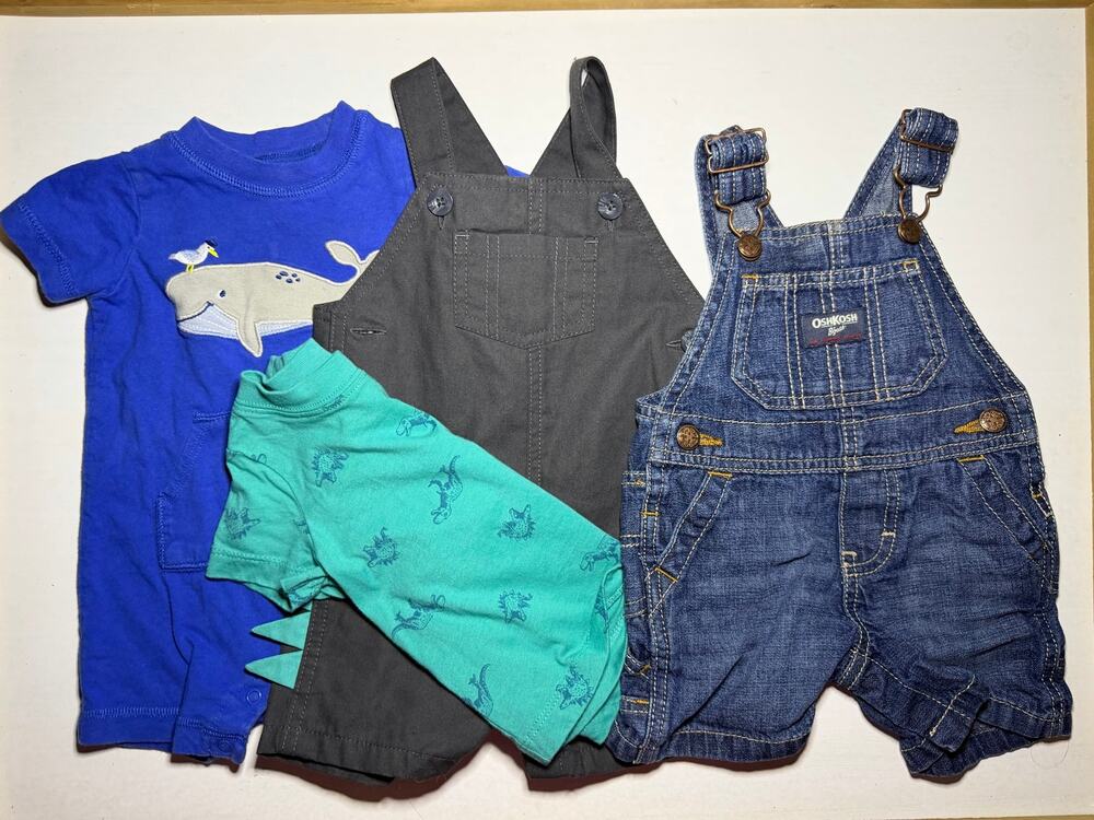 Baby Boy 6M Summer Outfit Lot Carter’s OshKosh Overalls Romper Dinosaur